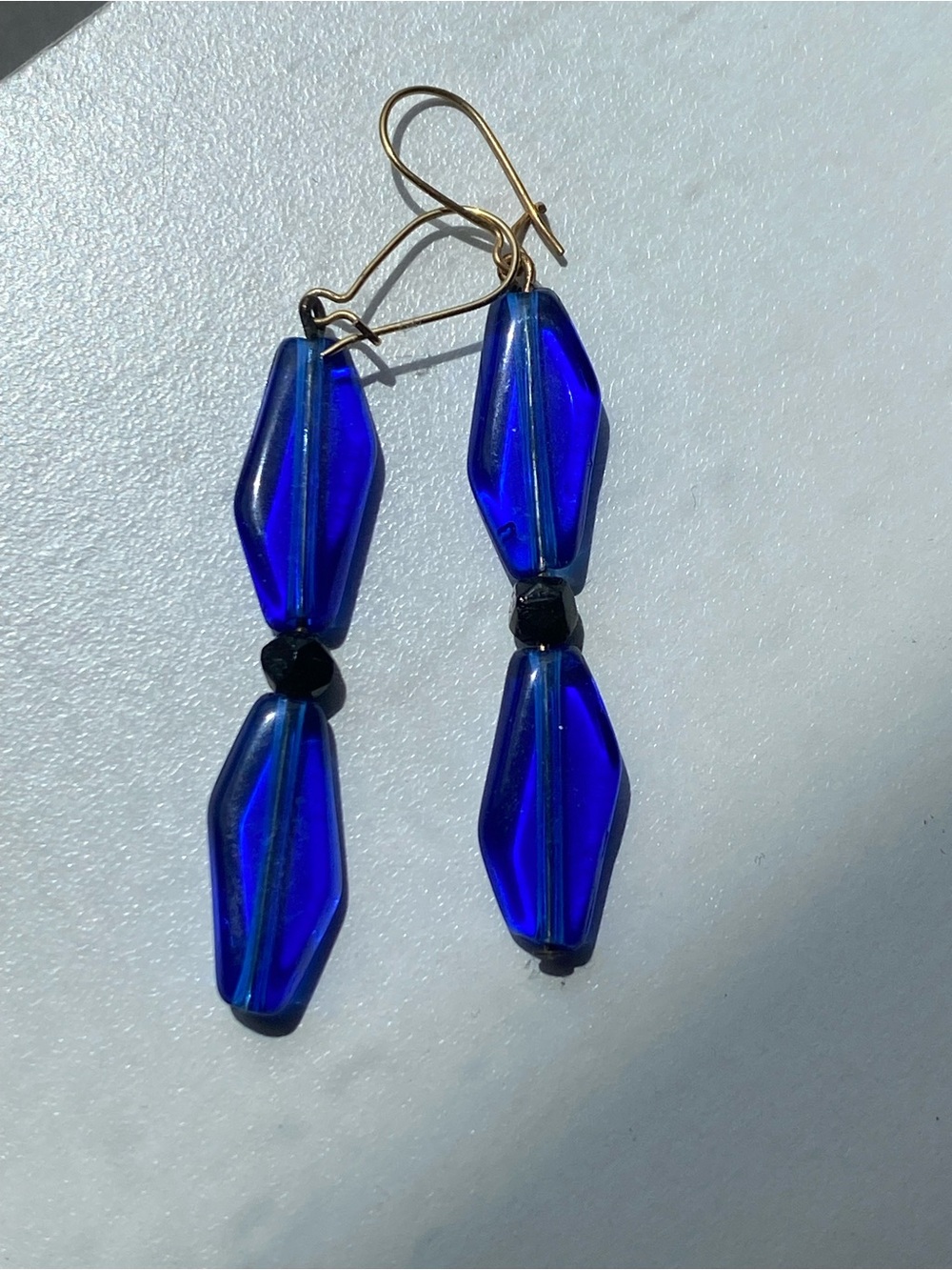 Vintage Cobalt Blue Glass Drop Earrings